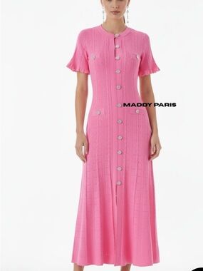 Maddy Paris Pink Short-Sleeve Maxi Button-Front Dress